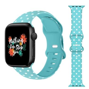 Imagem de Pulseiras femininas de silicone macio azul e branco de bolinhas compatíveis com Apple Watch Ultra 2, Ultra, séries 10, 9, 8, 7, 6, 5, 4, 3, 2 e 1 e SE de 38 mm, 40 mm, 40 mm, 41 mm, 44 mm, 45 mm, 4, 3