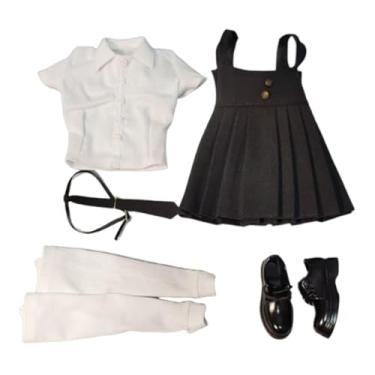 Imagem de KiBcsLic 1:6 Top de manga curta e vestido, acessórios para vestir, roupa estilosa, mini saia com cinta para figuras femininas de 12 polegadas, acessório, Preto E Branco