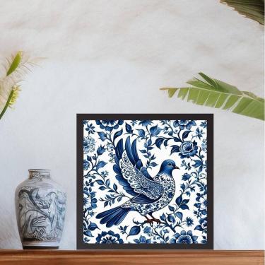 Imagem de Quadro Pomba Branca Estilo Azulejo Português - 33X33Cm Vidro