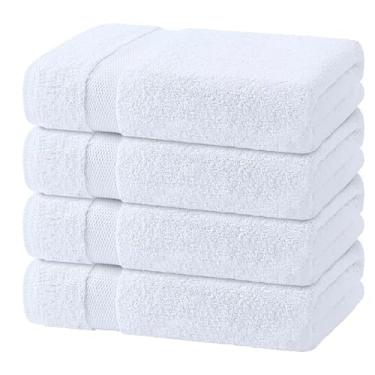 Imagem de C&A COLLECTION Toalhas de banho de algodão premium, conjunto grande de 4 peças, 600 g/m², macias e altamente absorventes, compactas, secagem rápida, ideal, academia, acampamento, piscina, branca de
