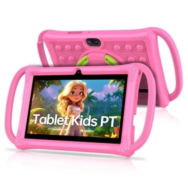 Imagem de PRITOM Tablets infantis de 7 polegadas, 32 GB, tablet infantil com capa sem zíper, WiFi, câmera dupla, educação, jogos, software infantil pré-instalado, controle parental, rosa