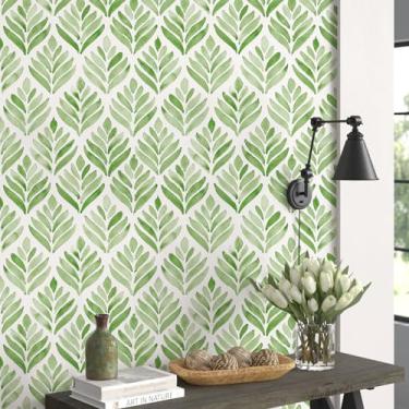Imagem de WY-BSO Papel de parede floral floral verde branco descasque e cole papel de parede floral botânico para paredes filme de vinil forro de gaveta decorativo para cômoda (verde branco, 44 x 299 cm)