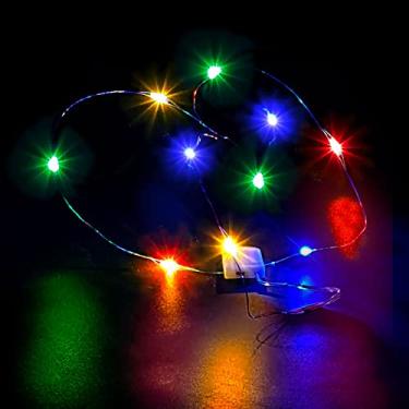 Imagem de ZPH Pacote com 4 luzes coloridas brilhantes, luzes de corda à prova d'água alimentadas por bateria 10 LEDs, mini luzes de vaga-lume de fio prata para centros de mesa de casamento, artesanato em pote