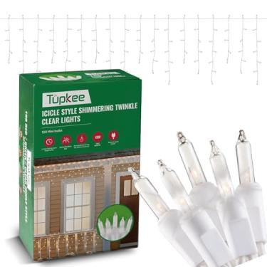 Imagem de Tupkee Luzes de gelo cintilantes de Natal - 12 de 100 lâmpadas cintilantes - Cordão de luz de 1,5 m - 100 lâmpadas transparentes incandescentes - Interior e exterior - Luzes de gelo cintilantes