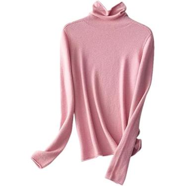 Imagem de Pulôveres De Lã Para Mulheres Com Gola Alta E Ajuste Fino Para Camisolas De Outono Inverno Básico, Pink, L