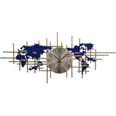 Imagem de Relógio De Parede Com Mapa Do Mundo Moderno, 96cm De Metal, Silencioso Para Sala De Estar E Escritório, Gold