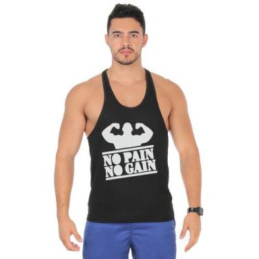 Imagem de Camiseta Regata Cavada Masculino Academia Treino No Pain No Gain - DUM