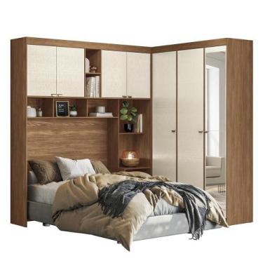 Imagem de Quarto Modulado Casal Lugano com Espelho - Santos Andirá, Jatobá/Areia