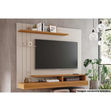 Imagem de Painel Quarto p/ TV até 50 Pol Valência Plus c/ Prateleira e Nichos 160x135cm Off White/Nature - Permóbili