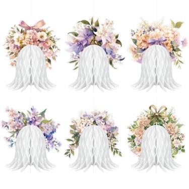 Imagem de 6 peças de sinos de casamento, grandes sinos pendurados, decorações de favo de mel, ornamentos de flores para casamento, chá de panela, aniversário, chá de bebê, Natal, Ano Novo