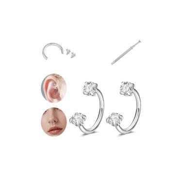 Imagem de Zolure Anéis de nariz em ferradura de 18 g, argolas de nariz para mulheres, meia argola, argolas, sapato de cavalo, anéis labiais Daith Tragus Helix piercing joias anel de septo 8 mm, Aço inoxidável