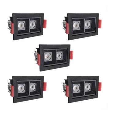 Imagem de 5 Spot Mini Dowlight Duplo Led Embutir 3000k Preto Bet56 - Acende a Lu