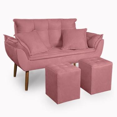 Imagem de Kit Poltrona Decorativa Namoradeira 2 Puffs Quadrado e 2 Almofadas Sue