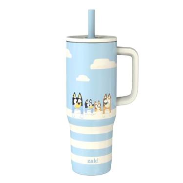 Imagem de Zak Designs Copo de viagem Bluey Sutton para viagem em movimento, aço inoxidável de 850 g com isolamento a vácuo, canudo de silicone e alça de transporte para bebidas frias (azul, bingo, bandido