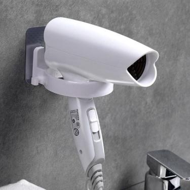 Imagem de Suporte Secador Cabelo Sem Furo Organizador Fios Adesivo Parede 2 Em 1 Gancho Pendurar Porta