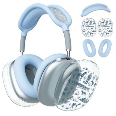 Imagem de BlHMCASE Capa de fone de ouvido para AirPods Max, capas transparentes de caubói ocidental, capa de silicone azul para fones de ouvido para Apple AirPods Max