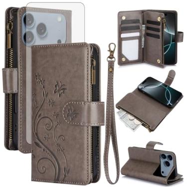 Imagem de Asuwish Capa de telefone para iPhone 17 Pro 6,3 polegadas carteira celular com protetor de tela de vidro temperado alça flor flip zíper porta-cartão slot suporte suporte i Phone17 i17 17Pro mulheres