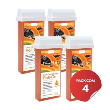 Imagem de Kit c/4 Ceras Depilatória Refil Roll On Depilflax Mamão 100g