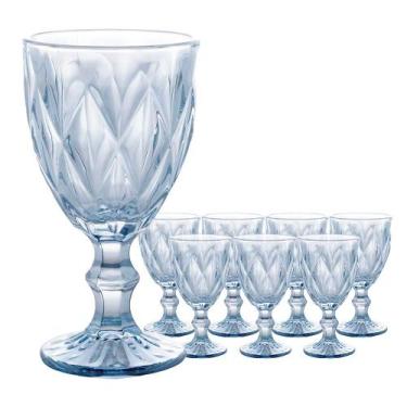 Imagem de Jogo 8 Taças de Vidro Diamond Diamante Azul Metálico para Água 325ml L