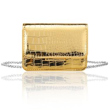 Imagem de Sightor Mini bolsa transversal prateada para mulheres, bolsa pequena de couro PU, bolsa de mão elegante para festas em boates, Dourado, Elegante