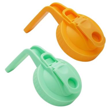 Imagem de 2 pacotes de frascos de vidro de boca larga com tampa hermética para bico com alça, transforma seu pote de vidro em jarra, tampas flip duráveis sem BPA, fácil de limpar, adequado para potes de