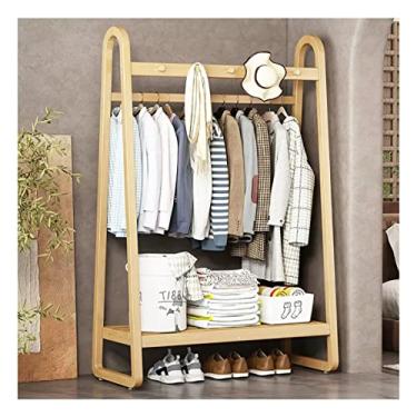 Imagem de Cabideiro com 3 ganchos para cabideiro de roupas, cabideiro de madeira com prateleiras e varão de pendurar para quarto, sala de estar/cor de tronco/100 cm (cor de tronco 100 cm)