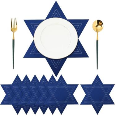 Imagem de Newwiee Jogo americano Hanukkah, conjunto de 6 tapetes de mesa de chanucá, decorações de estrela de Davi para ambientes internos e externos, eventos de férias, casamentos, festas, cozinha, mesa de