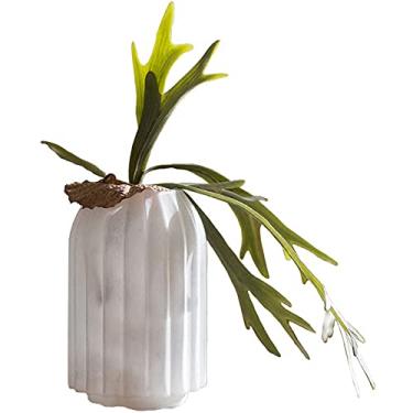 Imagem de CUTPOIY Vaso de vidro branco, vaso de flores com listras geométricas, vaso de vidro para flores, arte, arranjos de flores, ornamentos decorativos (17 * 32 cm)