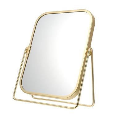 Imagem de Espelho de penteadeira de mesa espelho de toucador dourado espelho de maquiagem espelho de maquiagem espelho de aumento giratório acabamento dourado espelho de mesa vintage para girar penteadeira de