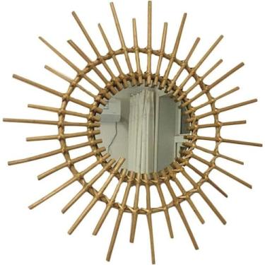 Imagem de Espelho de parede espelho de parede moldura de vime espelho decorativo para quarto penteadeira rústica minimalismo decoração espelho A ()