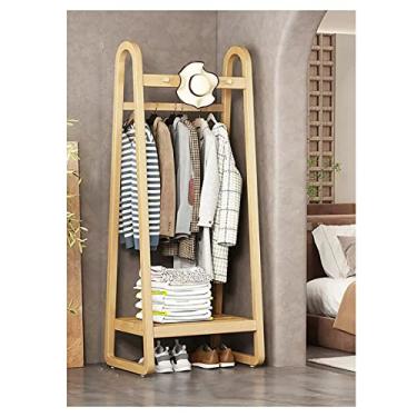 Imagem de Cabideiro com 3 ganchos para cabideiro de roupas, cabideiro de madeira com prateleiras e varão de pendurar para quarto, sala de estar/cor de tronco/100 cm (cor de tronco 50 cm)