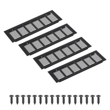 Imagem de PATIKIL Grade de ventilação retangular de 25 x 8 cm, 4 peças de cobertura de ventilação de alumínio com parafusos de montagem para armário e porta de armário, preto