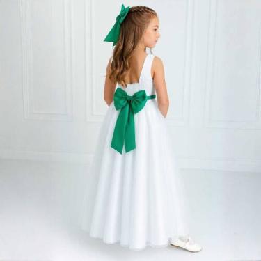 Imagem de Vestido Infantil Longo Branco COLORIDO: Bandeira, oliva, cha, rosa, pi