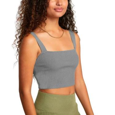 Imagem de Top Cropped Slim Fitness Tecido Ribanado Feminino Casual, Cinza, G