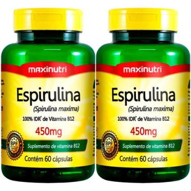 Imagem de Kit 2 Espirulina com Vitamina B12 450mg 60 Cápsulas Maxinutri
