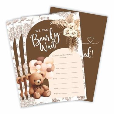 Imagem de 15 Convites de chá de bebê de arco de chocolate, tema floral rosa e balão de urso convites de preenchimento com envelopes, anúncio de bebê para meninos e meninas, artigos e decorações de festa de