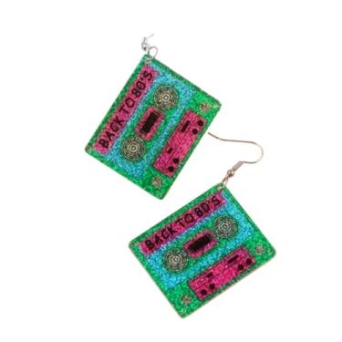 Imagem de Brincos de fita cassete retrô anos 80 anos 90 brincos de acrílico neon roupas vintage brinco de Halloween, Acrílico, Sem pedra preciosa