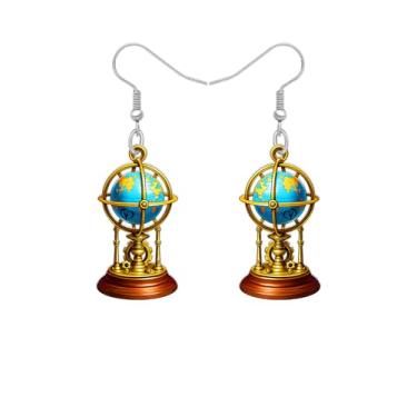 Imagem de Brincos de acrílico colorido globo do mundo presentes de agradecimento para professores para mulheres suporte de livros vintage tema geografia viagem joias estudantis para volta às aulas, Medium