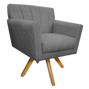 Imagem de Poltrona Laura Base Giratória de Madeira Suede Cinza