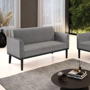 Imagem de Poltrona Namoradeira Decorativa Pés Fixo Em Madeira Preto Linho Cinza Mesclado