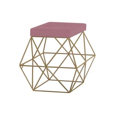 Imagem de Puff Decorativo Base Gold Trixie Veludo Rosê Gran Belo