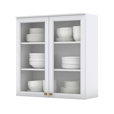 Imagem de Armário Aéreo 2 Portas De Vidro 80 Cm Americana Branco Hp - Henn