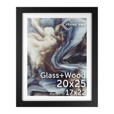 Imagem de Frame Amo Moldura para pôster de madeira maciça preta, 50 x 63 cm, tapete branco para imagem de 43 x 56 cm, frontal de vidro temperado, 3,8 cm de largura, 2,5 cm de espessura, ponta alta, substancial