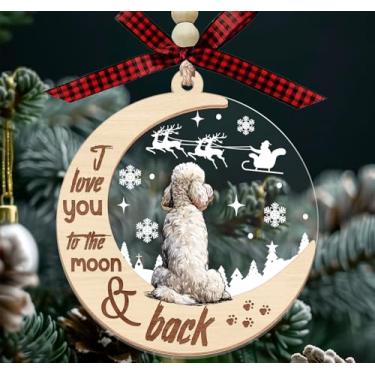 Imagem de KiKi9xDesigns Enfeite de poodle de Natal - I Love You to The Moon and Back - Enfeite de duas camadas de madeira e acrílico em camadas - presente para amantes de cães