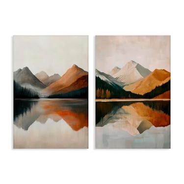 Imagem de Stupell Industries Terracotta Reflections Mountains and Lake Conjunto de arte de parede em tela de 2 peças, design por Petal Prints Design, 61 x 40 cm