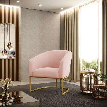 Imagem de Poltrona Stella Veludo Rosê Base Industrial Dourada D03 - D'rossi