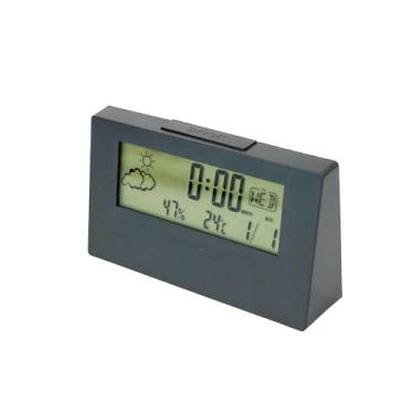 Imagem de Relógio Digital de Mesa Multifuncional, Retangular Preto, com Calendário, Termômetro, Despertador, Display LCD, 13,3x7,3x3cm, Alimentação por Pilhas AAA