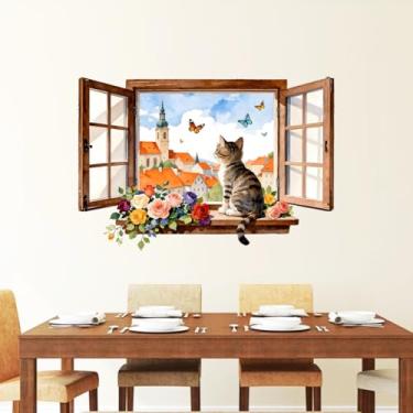 Imagem de Peacoblue Adesivos de parede de janela falsos 3D, decalques para decoração removível, 2 folhas de murais de parede de vinil de 30 cm x 35,4 para quarto, sala de costura, banheiro, sala de aula