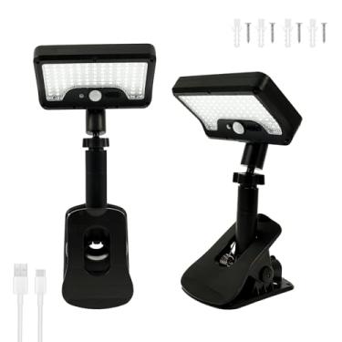 Imagem de 2 peças de luzes de encaixe solar ao ar livre, 600 LM 92 luzes de sensor de movimento movidas a energia solar à prova d'água, 360 graus ajustáveis, 3 modos solares, luzes de cerca portáteis para