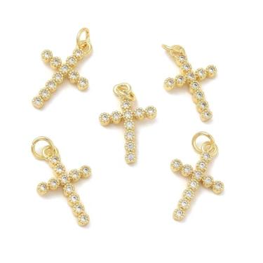 Imagem de Pingentes de zircônia cúbica micropavê de latão pingentes de cruz religiosa para fazer joias, brincos, pulseiras, colares, 20x13x2.5mm, Vidro, Sem Pedra Preciosa